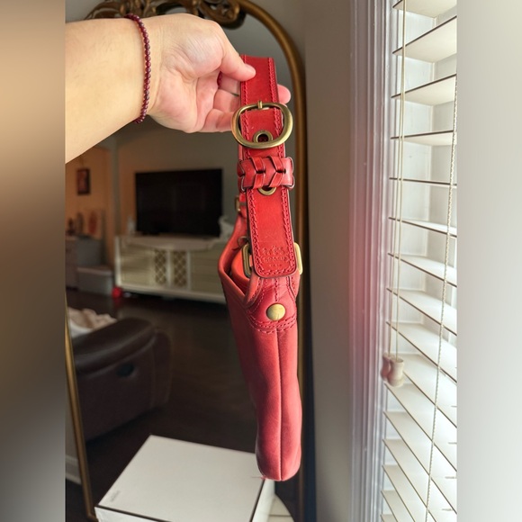 Coach Bleecker Tattersall Red Orange Leather Shoulder Bag - Picture 4 of 9